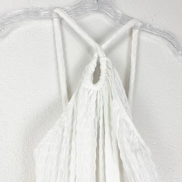 Zara Dress Women Large White Keyhole Puckered Texture Midi Stretch Spring Summer - Picture 3 of 8